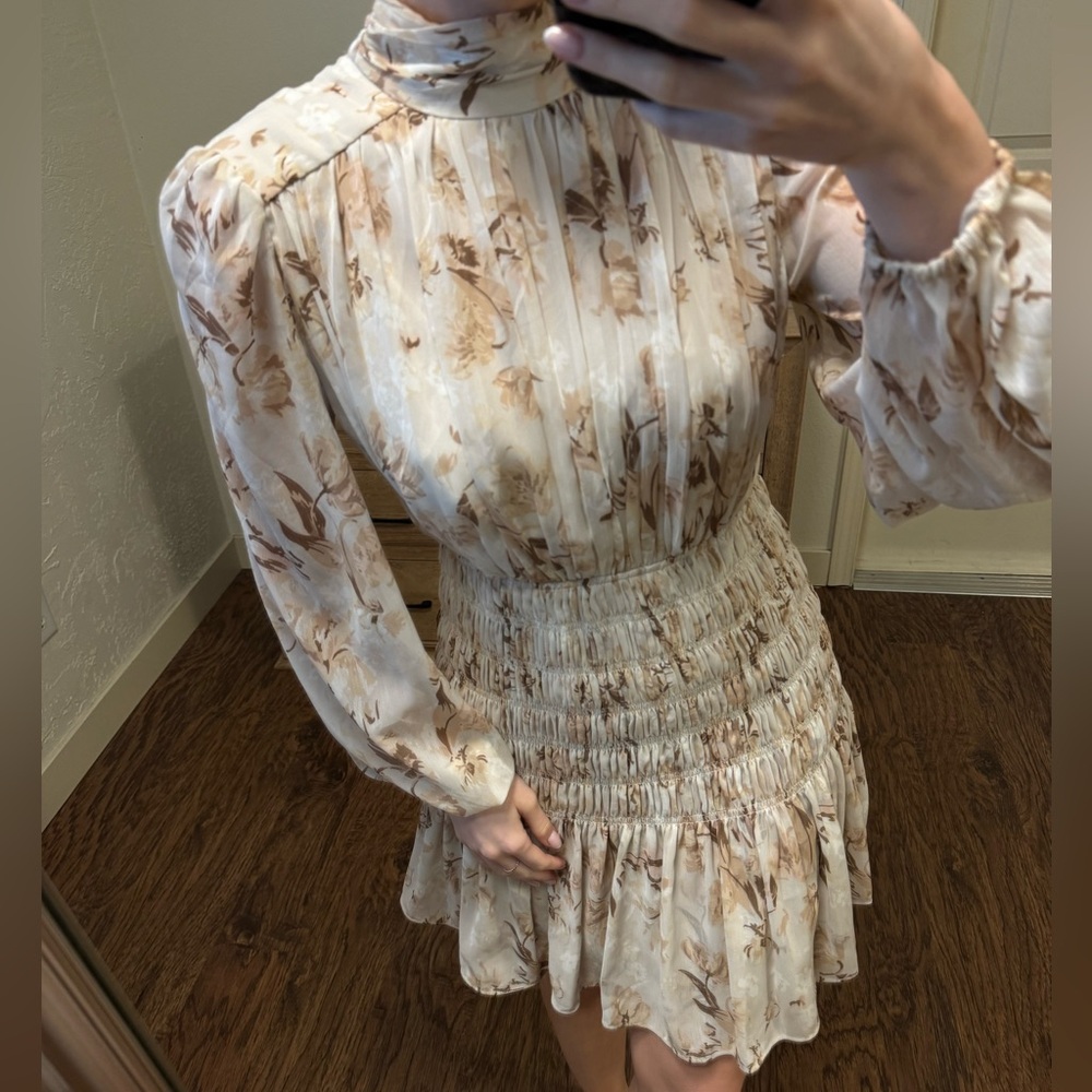 Floral Cream and Brown Dress